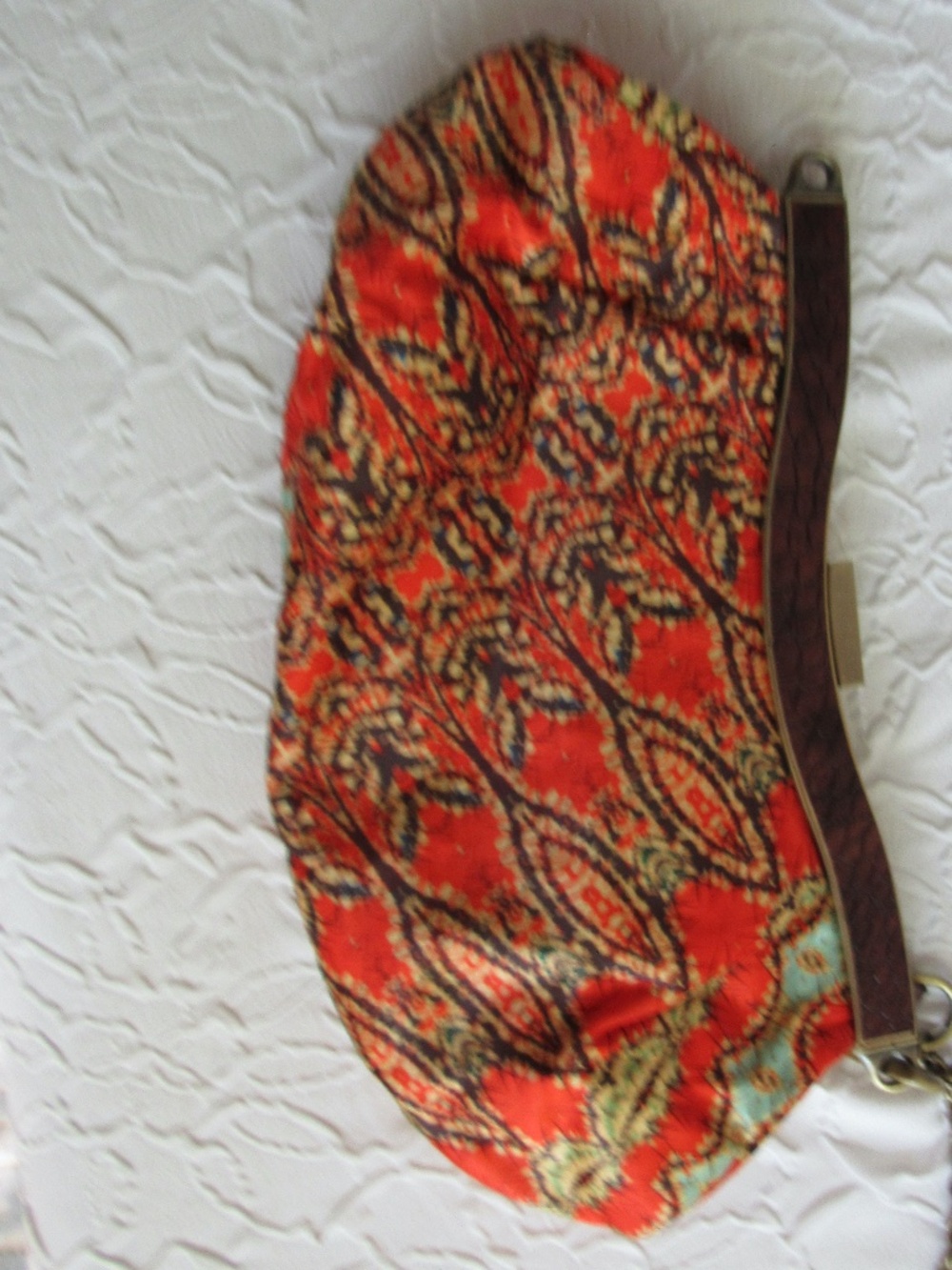 100% Silk Purse Coral Brown Clutch or Bag Brass Abstract 13x7 Vtg Nine West - Picture 8 of 13